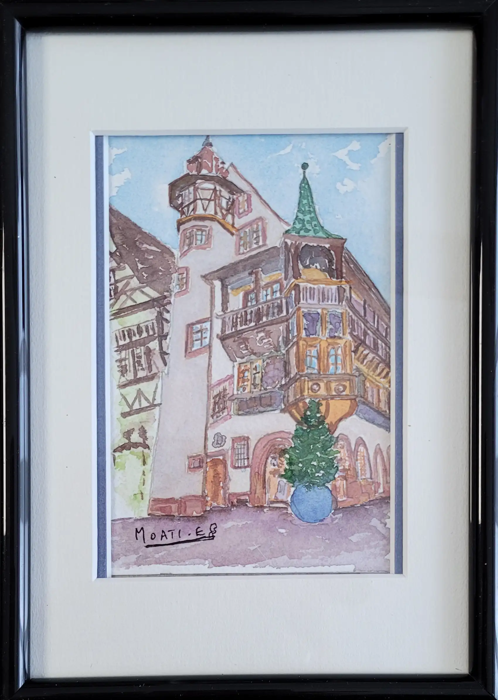 140 Renaissance architecturale avec son oriel d’angle et sa tourelle octogonale et peintures murales à Colmar